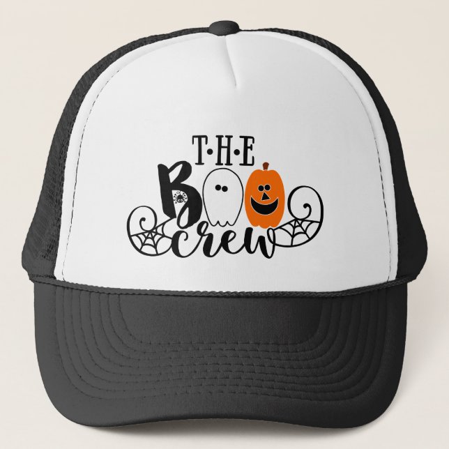 The Boo Crew Halloween Ghost Pumpkin Trucker Hat (Front)