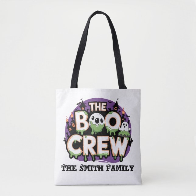 The Boo Crew Halloween Trick or Treat Family Name Tote Bag (Front)