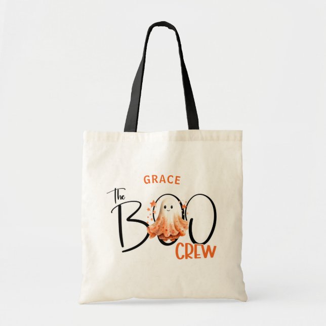 The Boo Crew Name Modern Halloween Tote Bag (Front)