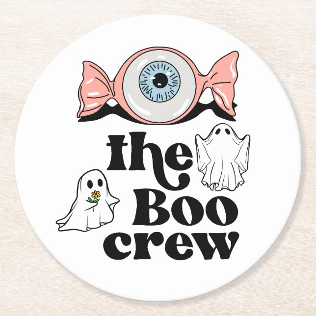 The Boo Crew | Spooktacular Halloween Squad Round Paper Coaster (Front)