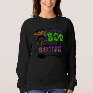 The Boo In Boujie Skull Messy Bun Leopard Witch Ha Sweatshirt