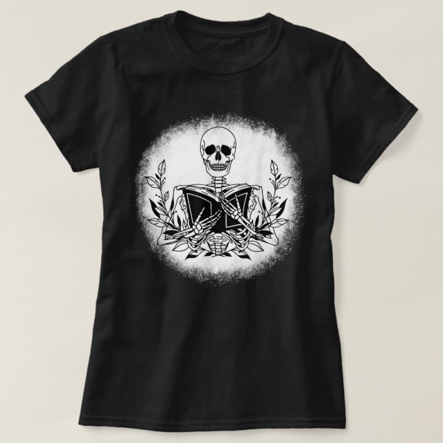 The Book Bookworm Reader Skeleton Reading Book T-S T-Shirt (Design Front)