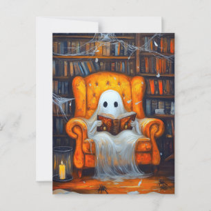 The Bookish Ghost Cosy Halloween Library Scene Postcard