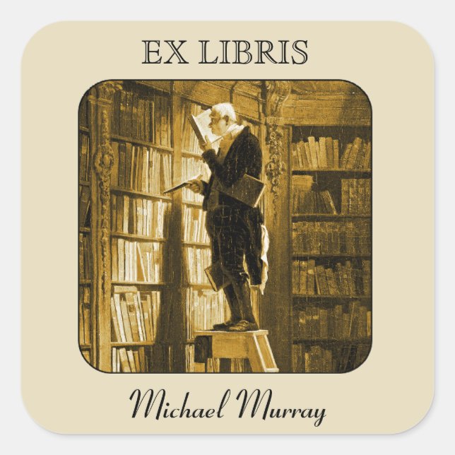 The Bookworm Bookplate Square Sticker (Front)