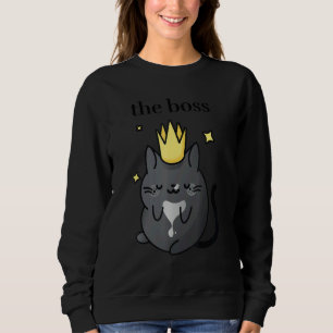 The Boss   Black Tuxedo Cat with Crown  Cozy Cat   Sweatshirt