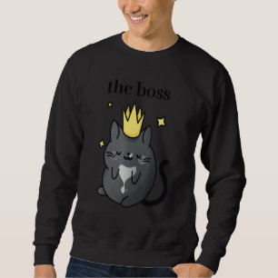 The Boss   Black Tuxedo Cat with Crown  Cozy Cat   Sweatshirt