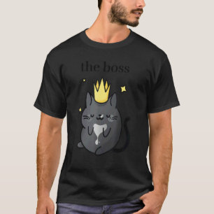 The Boss Black Tuxedo Cat with Crown Cozy Cat T-Shirt