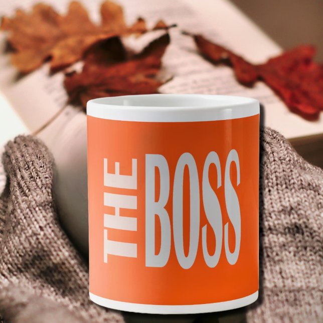 THE BOSS -  bold text - neon  orange Large Coffee Mug (Creator Uploaded)