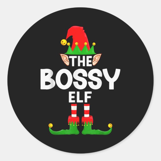 The Bossy Elf Family Christmas Pajama Party  Classic Round Sticker (Front)