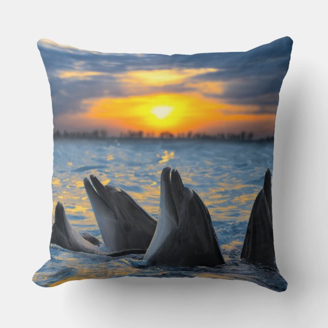 The bottle-nosed dolphins in sunset light cushion (Front)