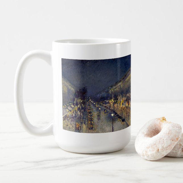 The Boulevard Montmartre at Night Pissarro  Coffee Mug (With Donut)