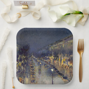 The Boulevard Montmartre at Night Pissarro Paper Plate