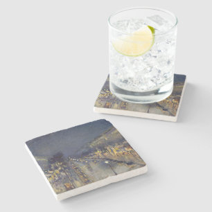 The Boulevard Montmartre at Night Pissarro Stone Coaster