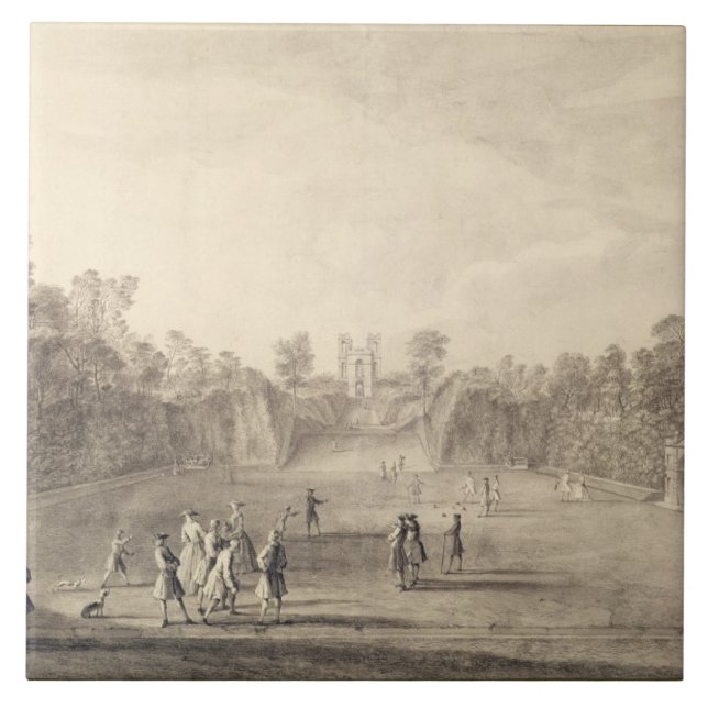 The Bowling Green at Claremont, 1738 (engraving) Tile (Front)