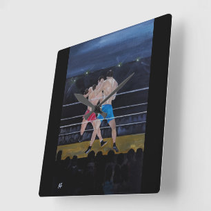 The Boxers Painting by Alfred Fox Square Wall Clock