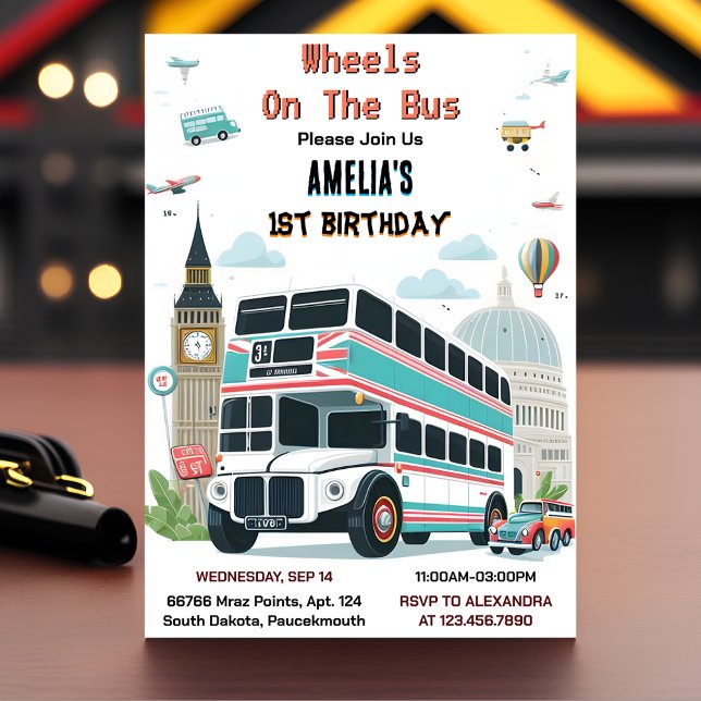 The Boy Cute Girl Tour City Party Bus 1st Birthday Invitation (Creator Uploaded)