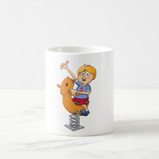 The boy on the chicken. coffee mug