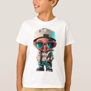 The boy poses in stylish clothes hip hop T-Shirt