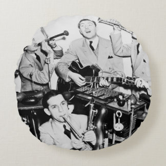 The boys in the bandvintage, music, band, retro, s round cushion