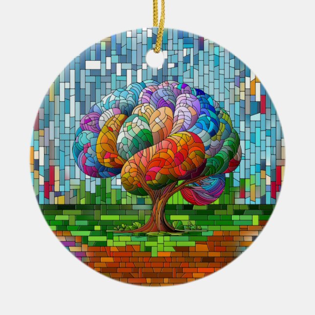 The Brain Tree Colourful Mosaic  Ceramic Ornament (Front)