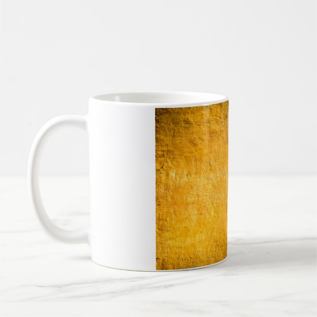The brass concrete surface glows from the walls of coffee mug (Left)
