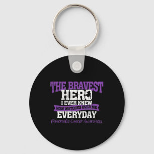 The Bravest Hero Watches Over Me Pancreatic Cancer Key Ring