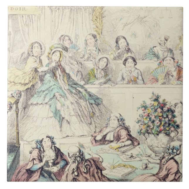 The Breach of Promise - cartoon hand coloured etch Ceramic Tile (Front)