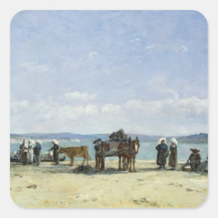 The Breton Fishermen's Wives, 1870-73 (oil on pane Square Sticker
