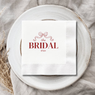 The Bridal Era Red Ribbon Bow Sketch Wedding Napkin