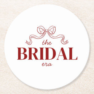 The Bridal Era Red Ribbon Bow Sketch Wedding Round Paper Coaster