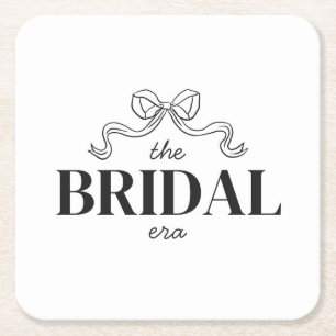 The Bridal Era Ribbon Bow Sketch Wedding Shower Square Paper Coaster