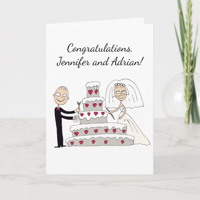 The bride and groom cut the wedding cake. Congratu Card (Front)