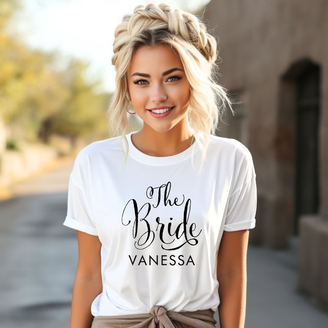 The Bride Black Script Personalised Wedding T-Shirt (Creator Uploaded)