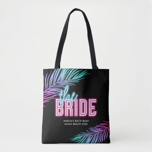 The Bride Blue & Pink Tropical Bach Tote Bag (Front)