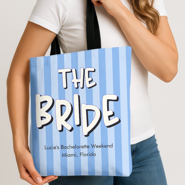 The Bride Blue Stripes Bachelorette Party Tote Bag (The Bride Tote Bag)