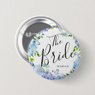 The Bride   Carolina Bloom Custom Name Wedding 6 Cm Round Badge