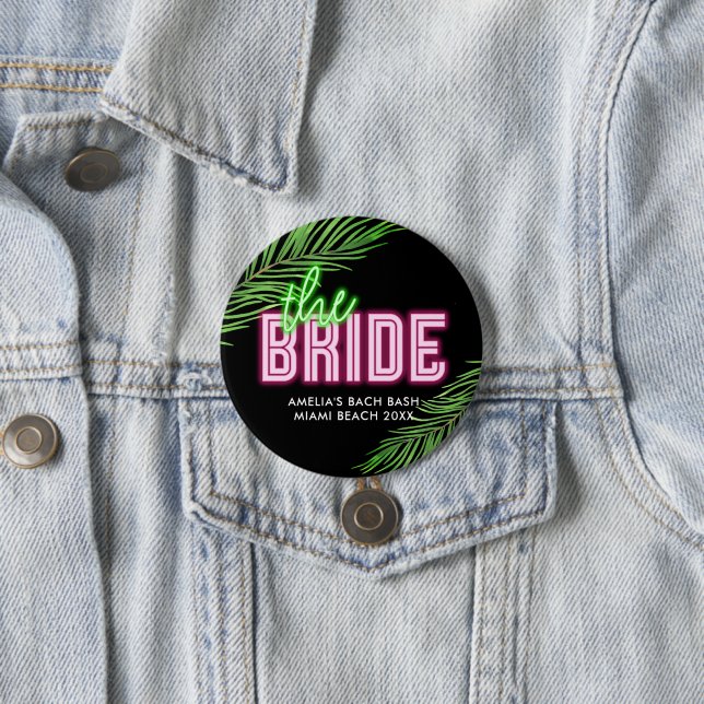 The Bride Green & Pink Tropical Bach 7.5 Cm Round Badge (In Situ)