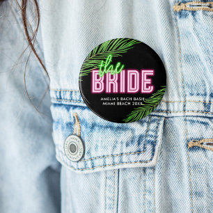 The Bride Green & Pink Tropical Bach 7.5 Cm Round Badge