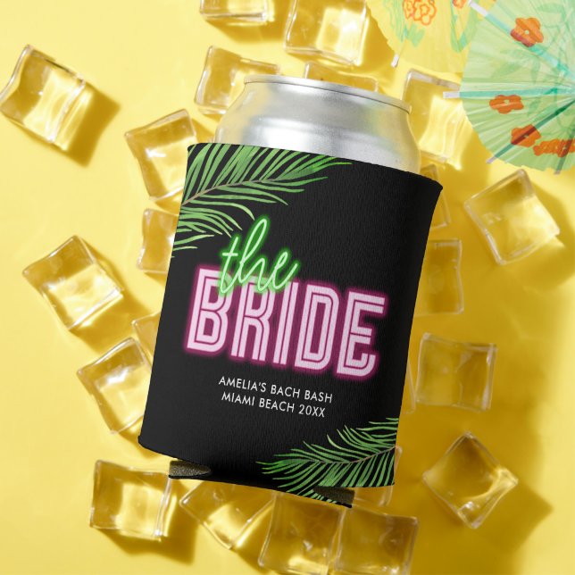 The Bride Green & Pink Tropical Bach Can Cooler (In Situ Summer)