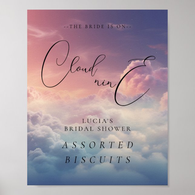 The Bride Is On Cloud 9 Bridal Shower Food Sign (Front)