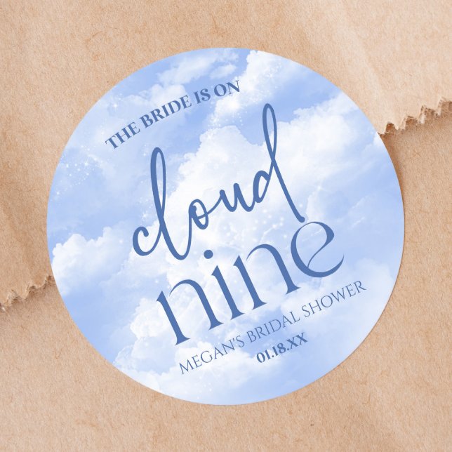 The Bride Is On Cloud Nine Blue Bridal Shower Classic Round Sticker (Creator Uploaded)