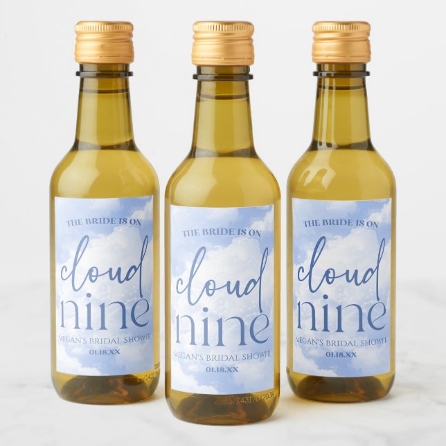 The Bride Is On Cloud Nine Blue Bridal Shower Wine Label (Bottles)