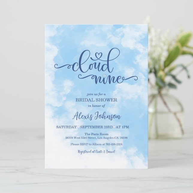 The Bride is on Cloud Nine Bridal Shower Invitation (Standing Front)