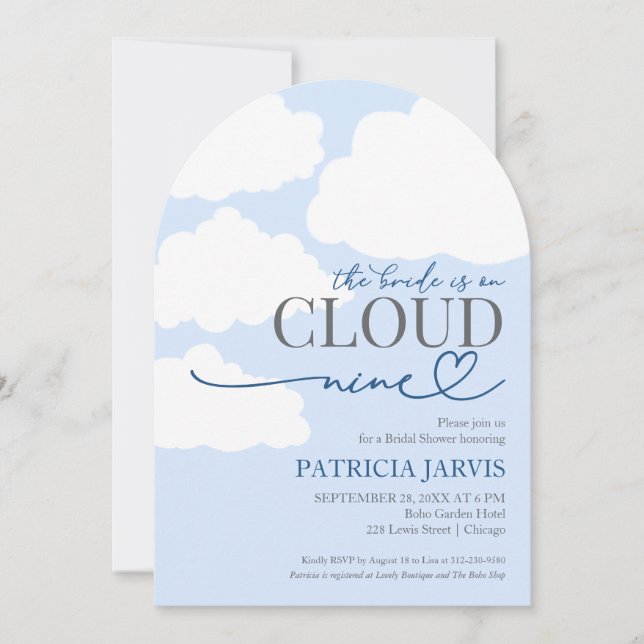 The Bride is On Cloud Nine Bridal Shower  Invitation (Front)