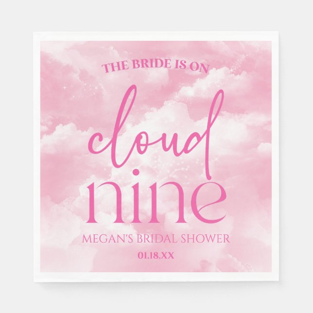 The Bride Is On Cloud Nine Pink Bridal Shower Napkin (Front)
