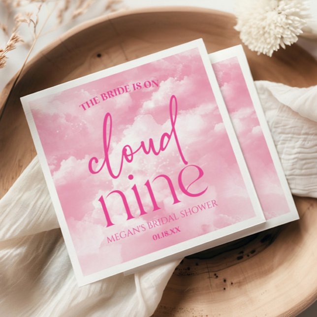 The Bride Is On Cloud Nine Pink Bridal Shower Napkin (Creator Uploaded)