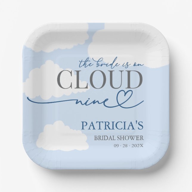 The Bride Is On Cloud Nine Welcome Sign Paper Plate (Front)