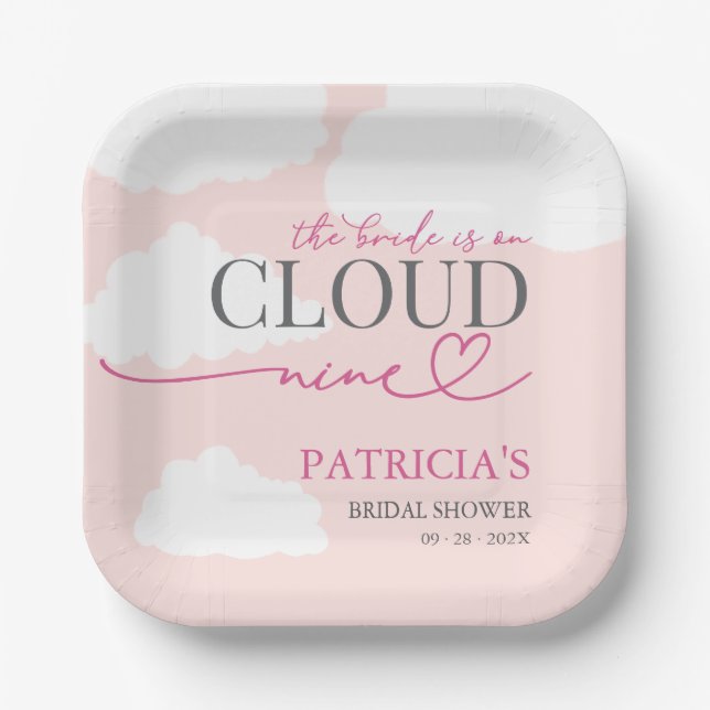 The Bride Is On Cloud Nine Welcome Sign Paper Plate (Front)