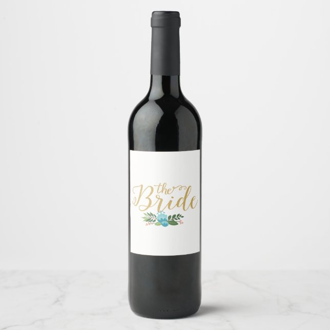 The Bride Modern Gold Glitter Typography i Wine Label (Front)