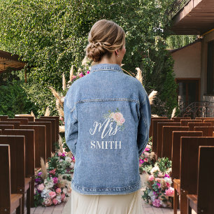 The Bride Mrs. Pink Floral Bouquet Denim Jacket